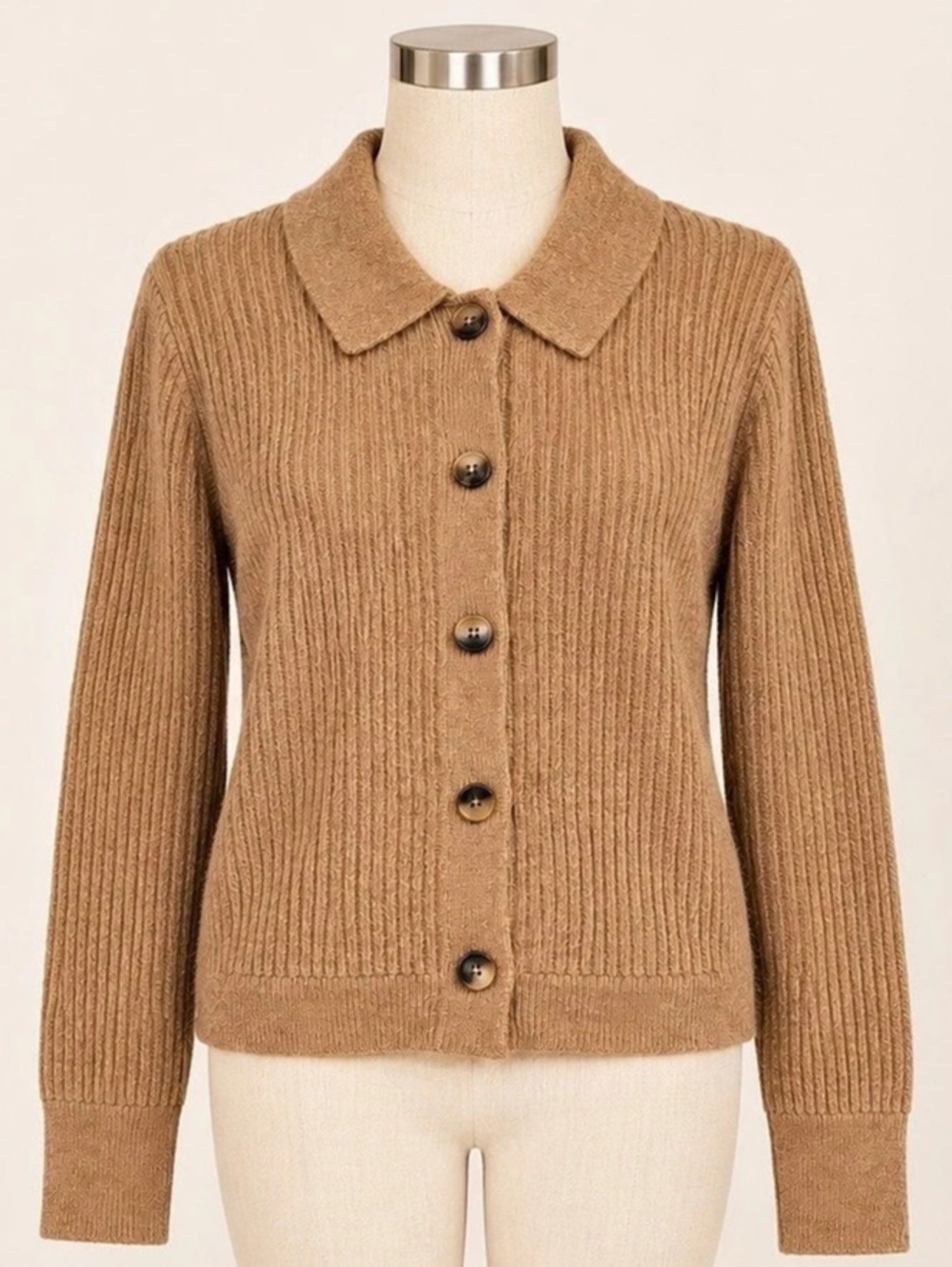 Gap XL Brown Ribbed Collared Button Front Cardigan Sweater Long Sleeve